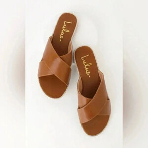 Lulus Tan Koren Espadrille Slide Sandals Large NWT